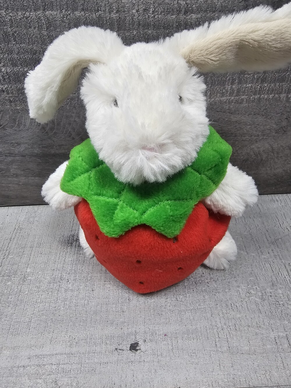 Pottery Barn Kids White Rabbit Plush Bunny 8" PBK Stuffed Animal In Strawberry